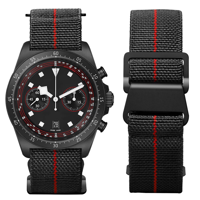 BINLUN Elastic Nylon Watch Band 18mm 20mm 22mm Marine Nationale Fabric Military Parachute Replacement Watch Strap Men Women Silver & Black Buckle - Upgraded Hook-and-Loop Buckle - Image 1